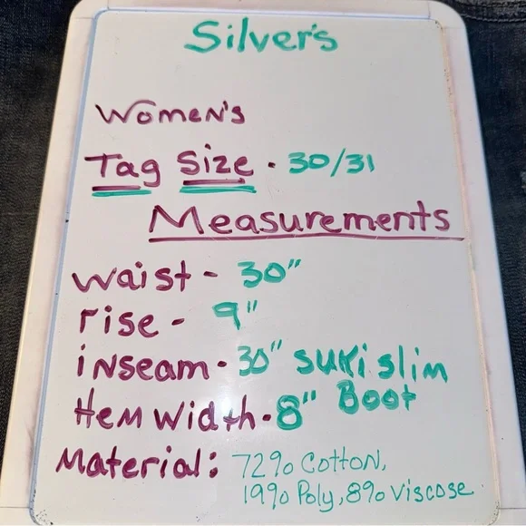 Silver Jeans Suki Slim Boot Jeans Womens 30x31 Dark Wash Mid Rise Stretch - Picture 8 of 8